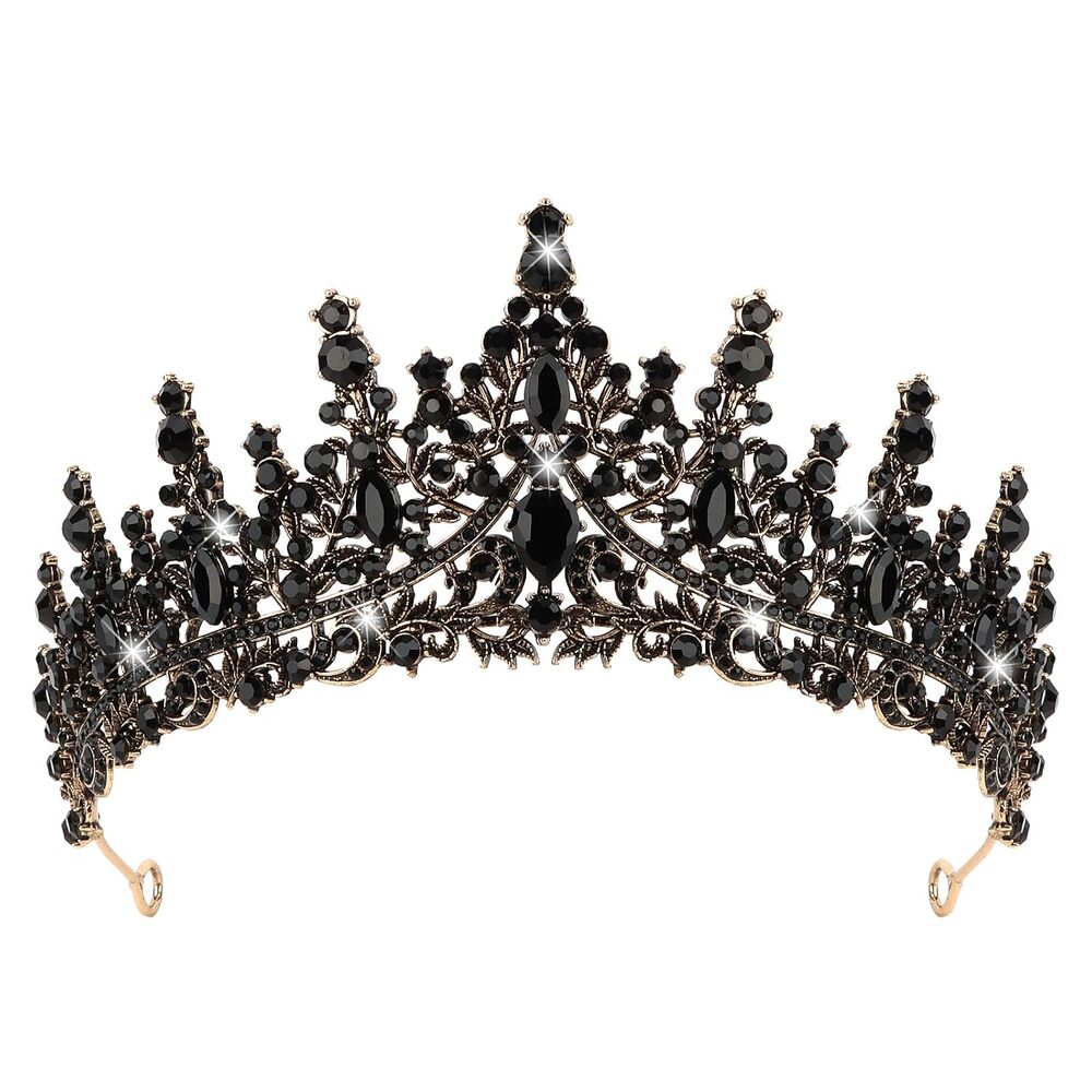 Semato Black Rhinestone Queen Crown Tiara Gothic Baroque Wedding Pageant
